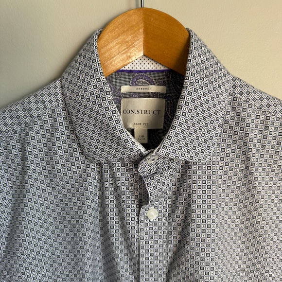 Con.Struct Men's Geometric Long Sleeve Button Up Casual Shirt 15.5 Flip Cuffs - Picture 6 of 16